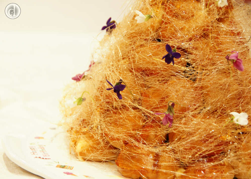 Choux buns in a Croquembouche