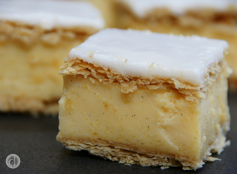 Vanilla slice with vanilla icing